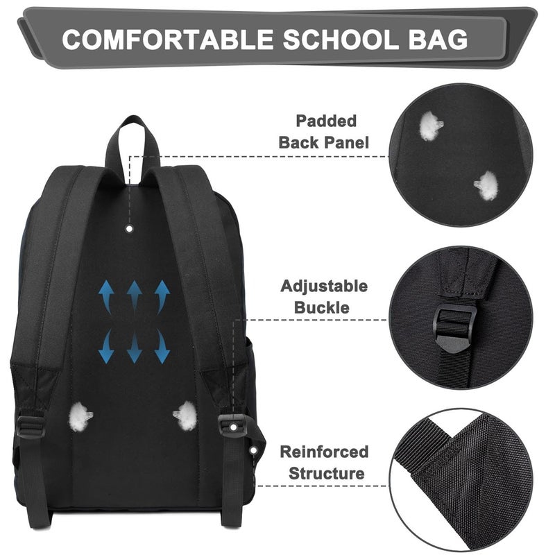 Kasqo Lightweight School Backpack, Water-Resistant Casual College Bookbag for Men Women Teen Girls Boys, Black and Gray - Image 3